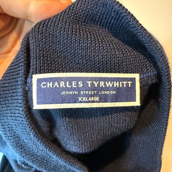 Charles Tyrwhitt Men XXL 1/4 Zip Pullover Sweater Merino Wool Knit Blue Stretch - Picture 4 of 9